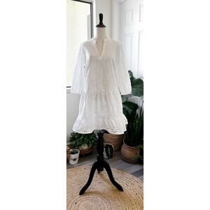 Gap Womens Eyelet Dress Sz S White Pockets Lined Cottagecore Angel Coquette NWOT